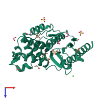 PDB entry 4hbu coloured by chain, top view.