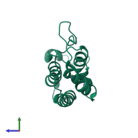 PDB entry 4hbx coloured by chain, side view.