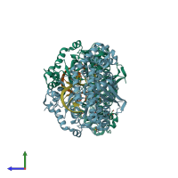 PDB entry 4hcb coloured by chain, side view.