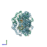 PDB entry 4hcc coloured by chain, side view.