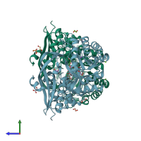 PDB entry 4hch coloured by chain, side view.