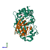 PDB entry 4hcp coloured by chain, side view.