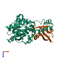 PDB entry 4hcp coloured by chain, top view.