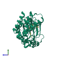 PDB entry 4hcv coloured by chain, side view.