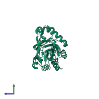 PDB entry 4hd5 coloured by chain, side view.