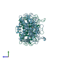 PDB entry 4hd7 coloured by chain, side view.