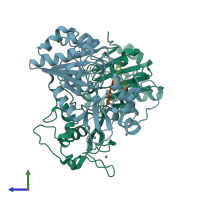 PDB entry 4hda coloured by chain, side view.