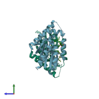 PDB entry 4hdc coloured by chain, side view.