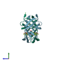 PDB entry 4hdf coloured by chain, side view.