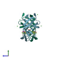 PDB entry 4hdp coloured by chain, side view.