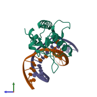 PDB entry 4hdv coloured by chain, side view.