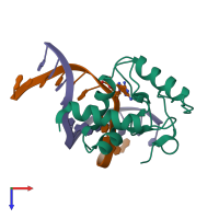 PDB entry 4hdv coloured by chain, top view.