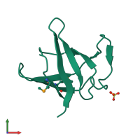 PDB entry 4he5 coloured by chain, front view.