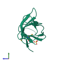 PDB entry 4he5 coloured by chain, side view.