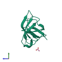 PDB entry 4he6 coloured by chain, side view.