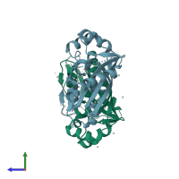 PDB entry 4heb coloured by chain, side view.