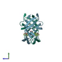 PDB entry 4heg coloured by chain, side view.
