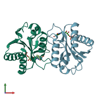 PDB entry 4heq coloured by chain, front view.