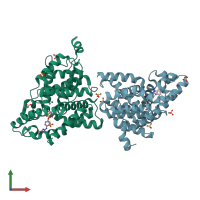 PDB entry 4heu coloured by chain, front view.