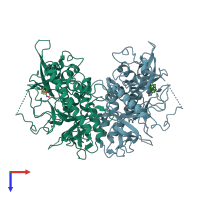 PDB entry 4hev coloured by chain, top view.