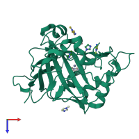 PDB entry 4hez coloured by chain, top view.