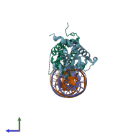 PDB entry 4hf1 coloured by chain, side view.