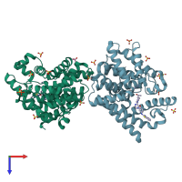 PDB entry 4hf4 coloured by chain, top view.