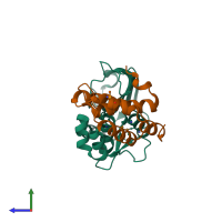 PDB entry 4hff coloured by chain, side view.