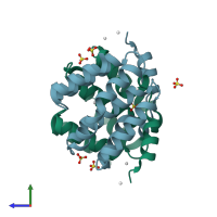 PDB entry 4hfg coloured by chain, side view.