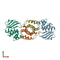 PDB entry 4hfk coloured by chain, front view.