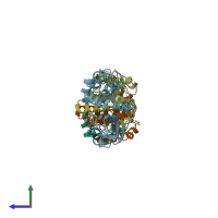 PDB entry 4hfk coloured by chain, side view.