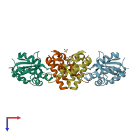 PDB entry 4hfk coloured by chain, top view.