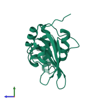 PDB entry 4hfl coloured by chain, side view.