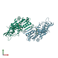 PDB entry 4hfm coloured by chain, front view.