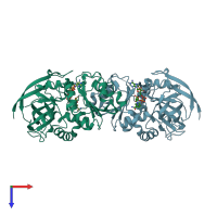 PDB entry 4hfm coloured by chain, top view.