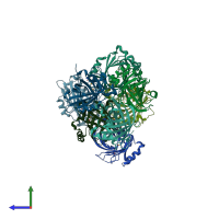 PDB entry 4hfo coloured by chain, side view.