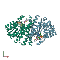 PDB entry 4hfr coloured by chain, front view.