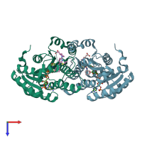 PDB entry 4hfr coloured by chain, top view.