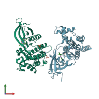 PDB entry 4hge coloured by chain, front view.