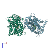 PDB entry 4hgg coloured by chain, top view.