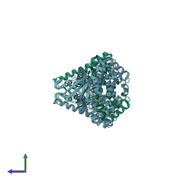 PDB entry 4hgh coloured by chain, side view.