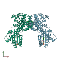 PDB entry 4hh0 coloured by chain, front view.