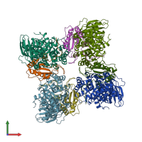 PDB entry 4hhh coloured by chain, front view.