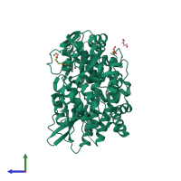 PDB entry 4hhj coloured by chain, side view.