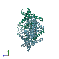 PDB entry 4hhl coloured by chain, side view.