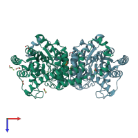 PDB entry 4hhl coloured by chain, top view.