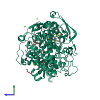 PDB entry 4hhr coloured by chain, side view.