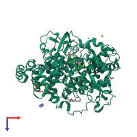PDB entry 4hhr coloured by chain, top view.