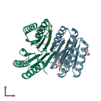 PDB entry 4hhu coloured by chain, front view.