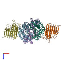 PDB entry 4hi0 coloured by chain, top view.